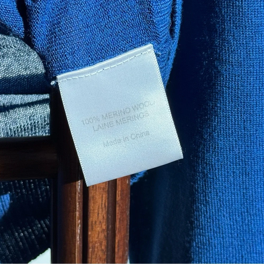 Tory Burch 100% Merino Wool Logo Button V-Neck Cardigan Sweater Blue M
